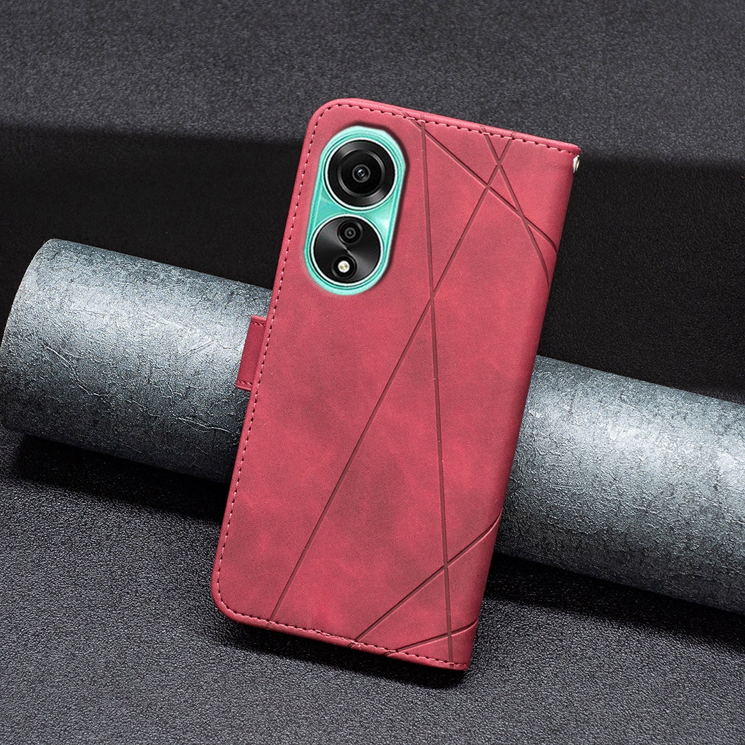 OPPO A78 4G Rhombus Texture Leather Phone Case with Magnetic Buckle and Card Holder