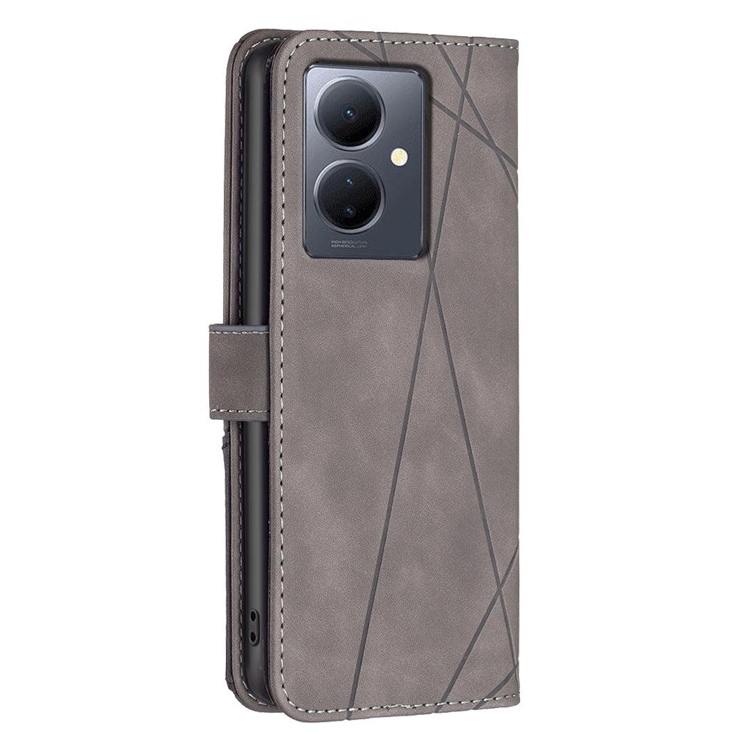 For vivo Y78 5G Rhombus Texture Leather Phone Case with Magnetic Buckle and Card Holder