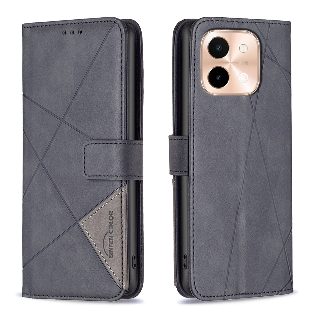 For vivo Y28 4G Rhombus Texture Leather Phone Case with Magnetic Buckle and Card Holder