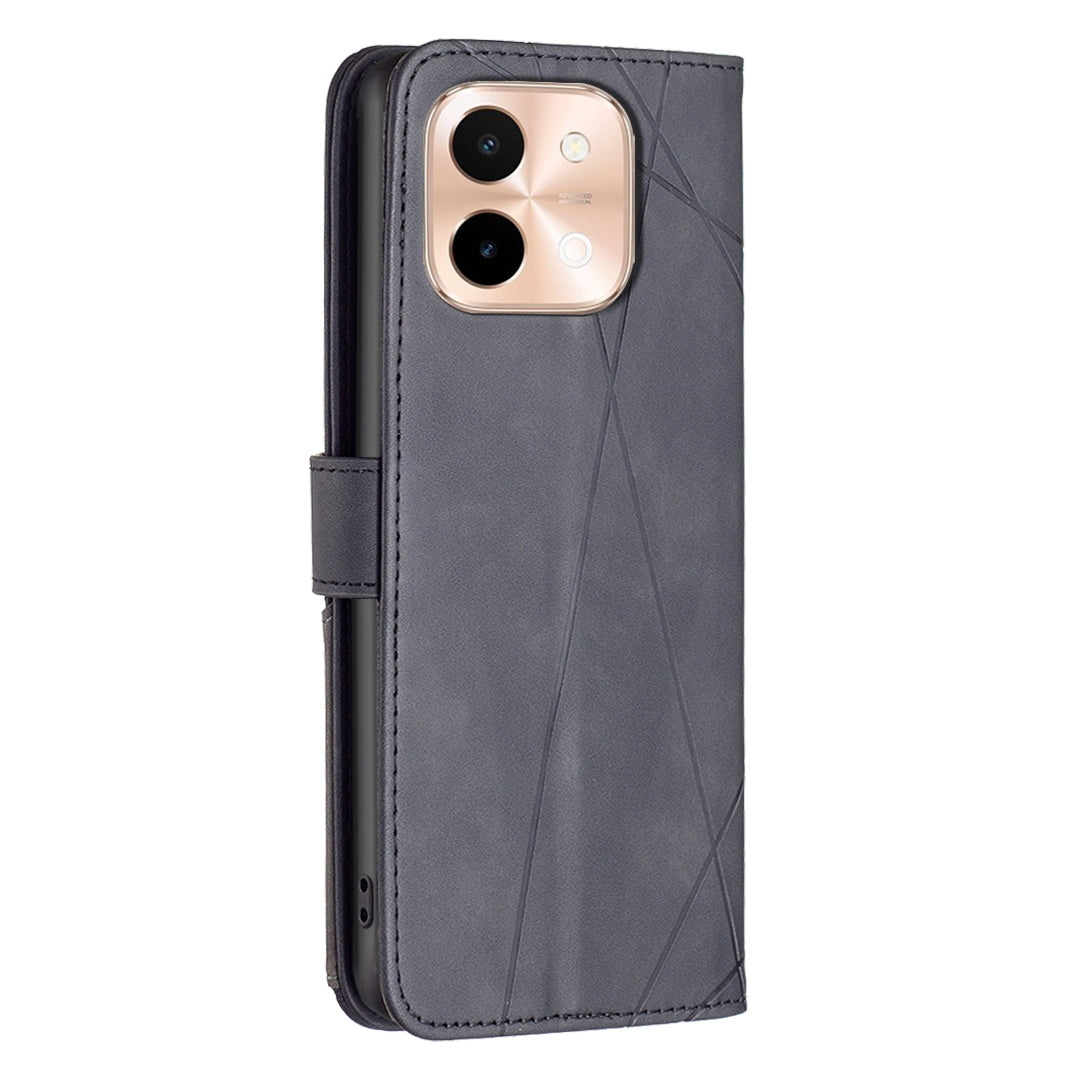 For vivo Y28 4G Rhombus Texture Leather Phone Case with Magnetic Buckle and Card Holder