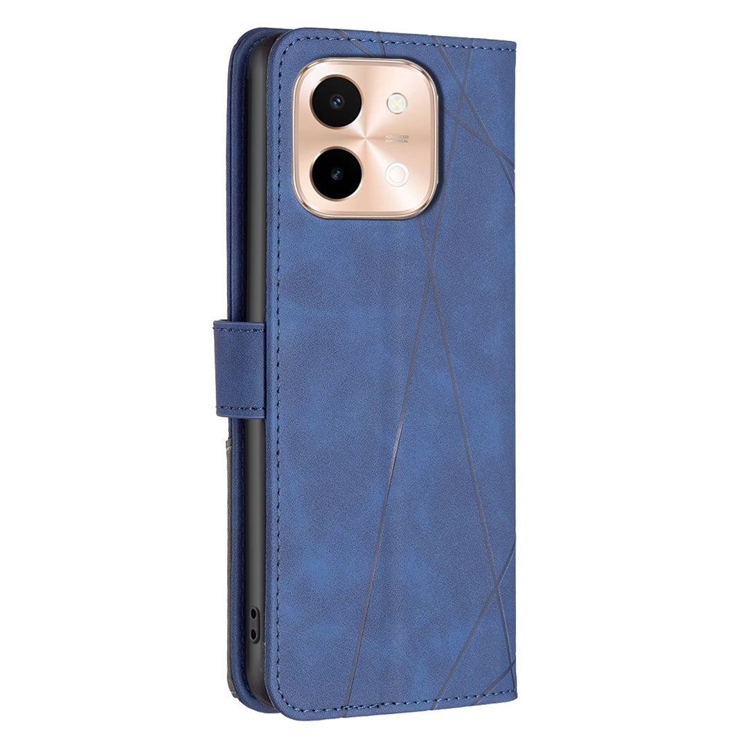 For vivo Y28 4G Rhombus Texture Leather Phone Case with Magnetic Buckle and Card Holder