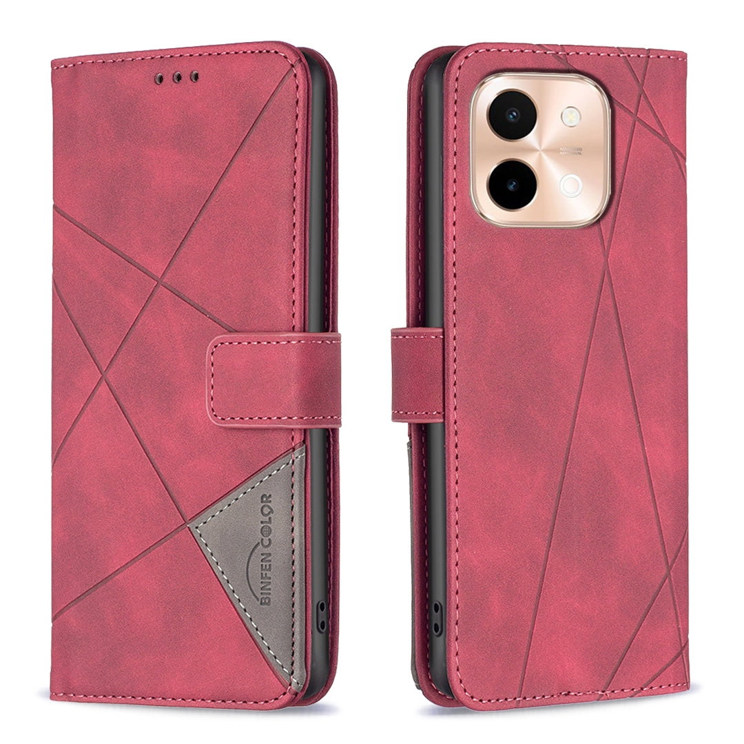 For vivo Y28 4G Rhombus Texture Leather Phone Case with Magnetic Buckle and Card Holder