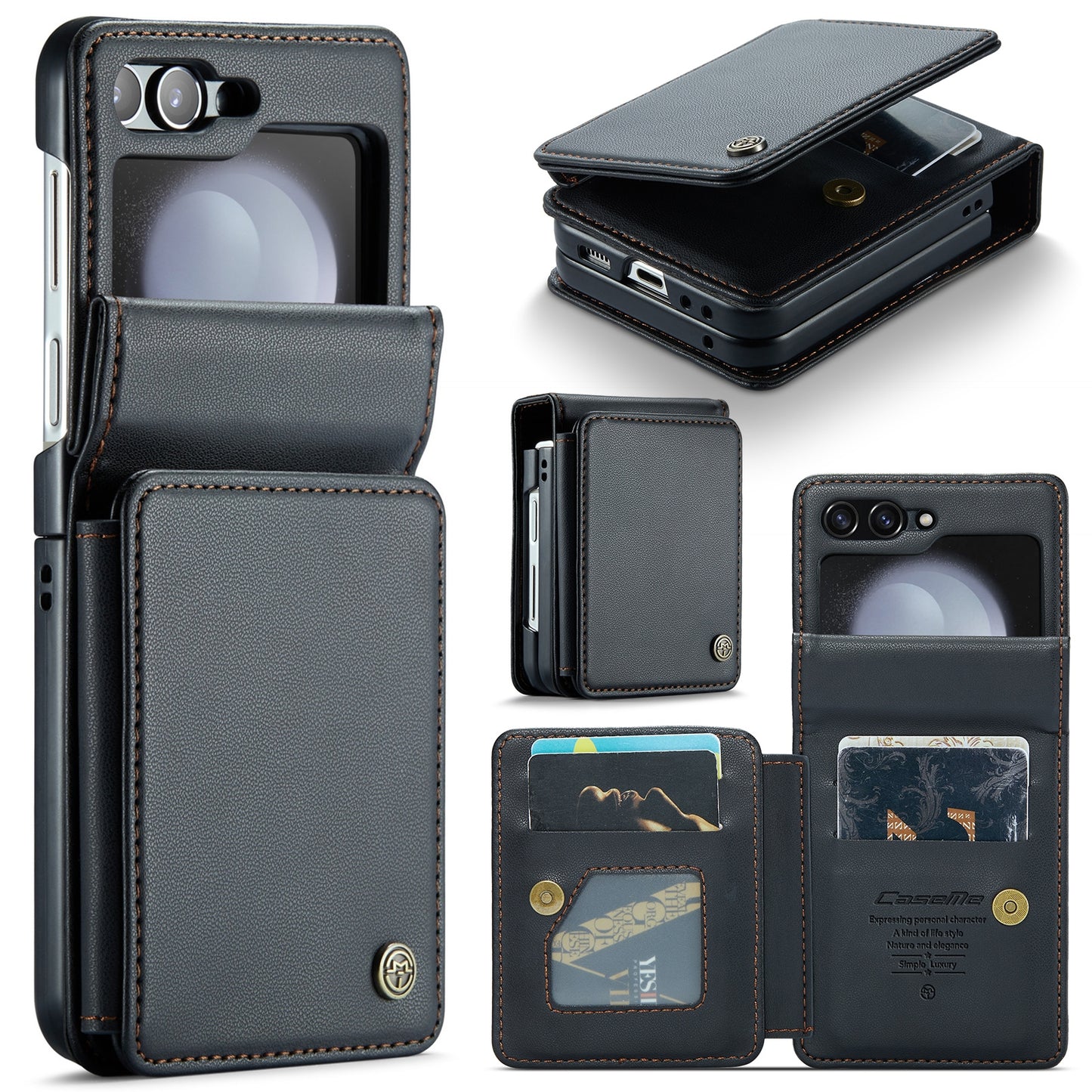 For Samsung Galaxy Z Flip5 CaseMe C22 Card Slots Holder RFID Anti-theft Phone Case