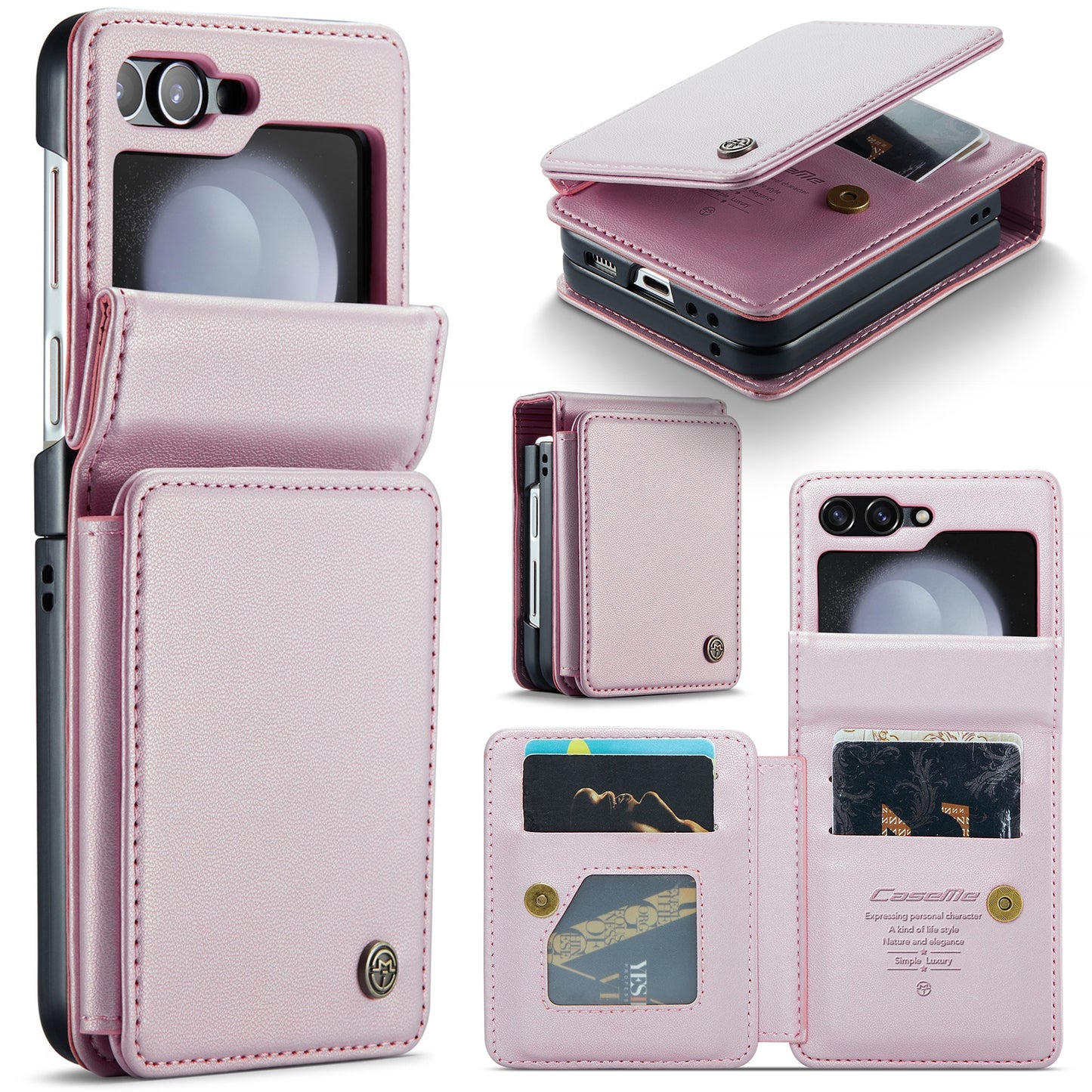 For Samsung Galaxy Z Flip5 CaseMe C22 Card Slots Holder RFID Anti-theft Phone Case
