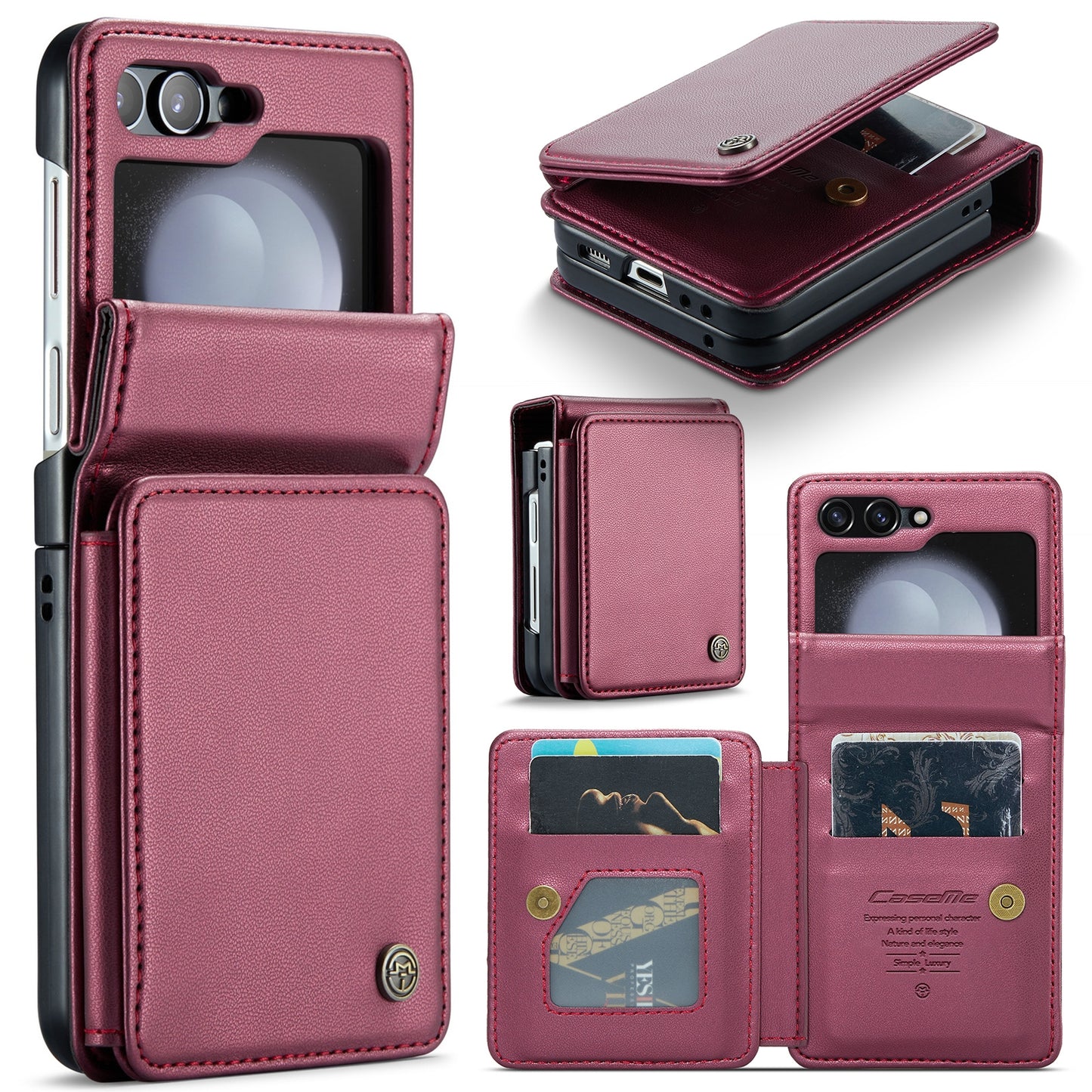 For Samsung Galaxy Z Flip5 CaseMe C22 Card Slots Holder RFID Anti-theft Phone Case