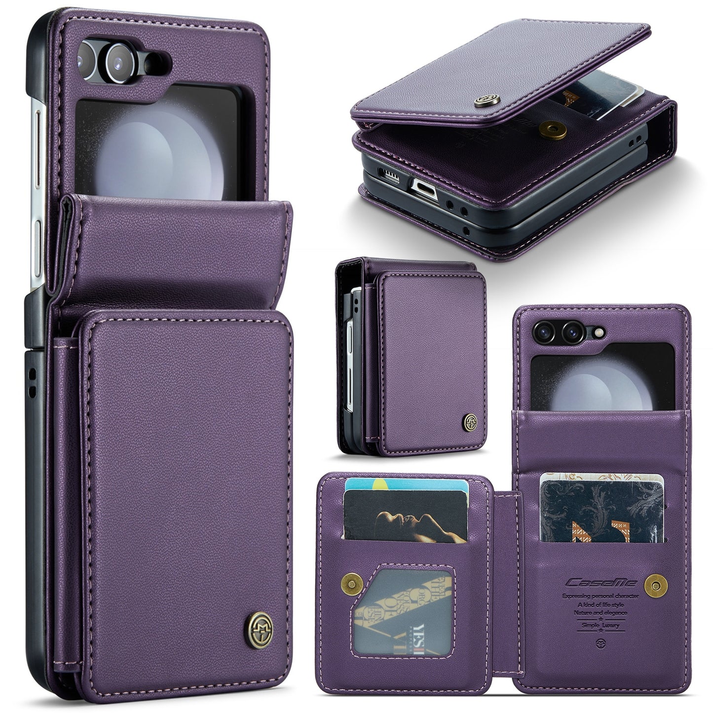 For Samsung Galaxy Z Flip5 CaseMe C22 Card Slots Holder RFID Anti-theft Phone Case