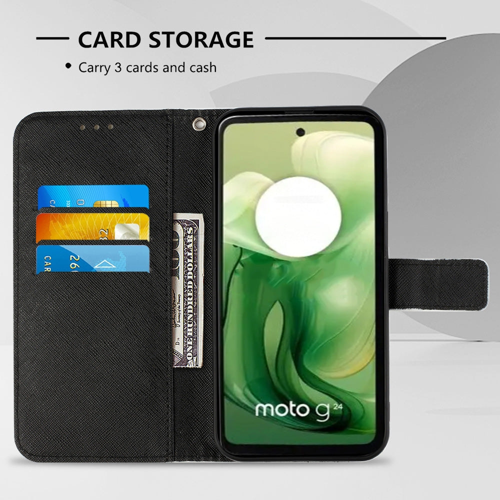 Motorola Moto G24 4G Leather Flip Phone Case with 3D Painted Design, Card Holder, Wallet & Stand Function - Durable Protection & Easy Access