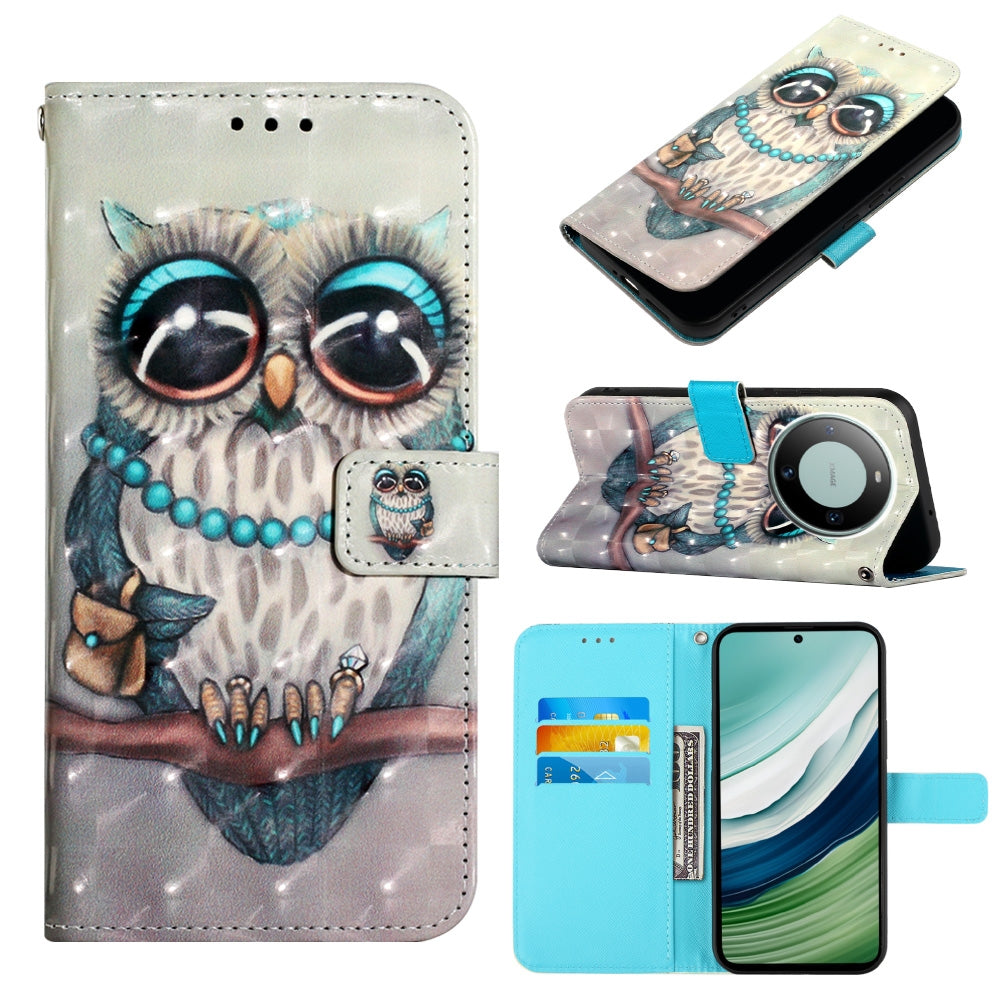 Huawei Mate 60 Leather Flip Phone Case with 3D Painted Design, Card Holder, Wallet & Stand Function - Durable Protection & Easy Access