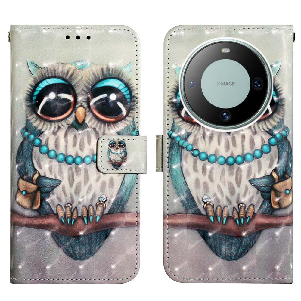 Huawei Mate 60 Leather Flip Phone Case with 3D Painted Design, Card Holder, Wallet & Stand Function - Durable Protection & Easy Access