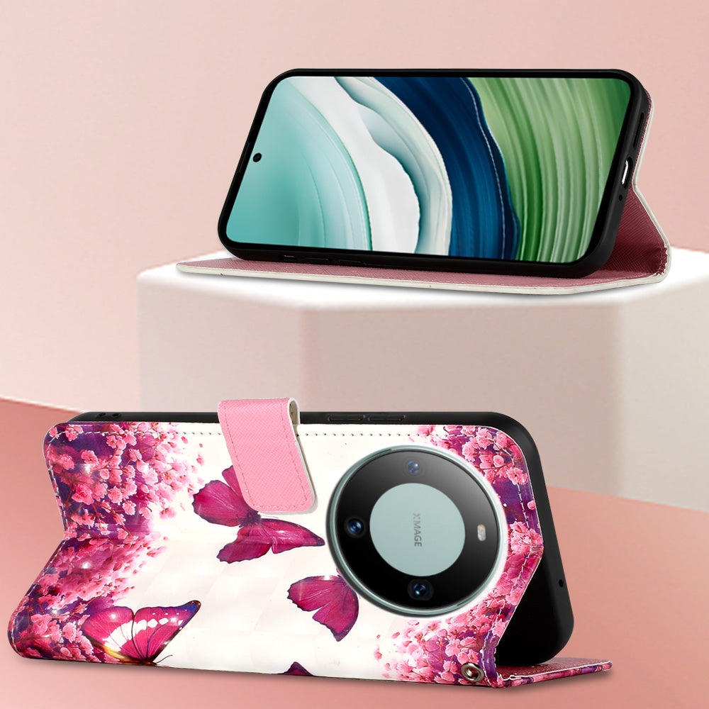 Huawei Mate 60 Leather Flip Phone Case with 3D Painted Design, Card Holder, Wallet & Stand Function - Durable Protection & Easy Access