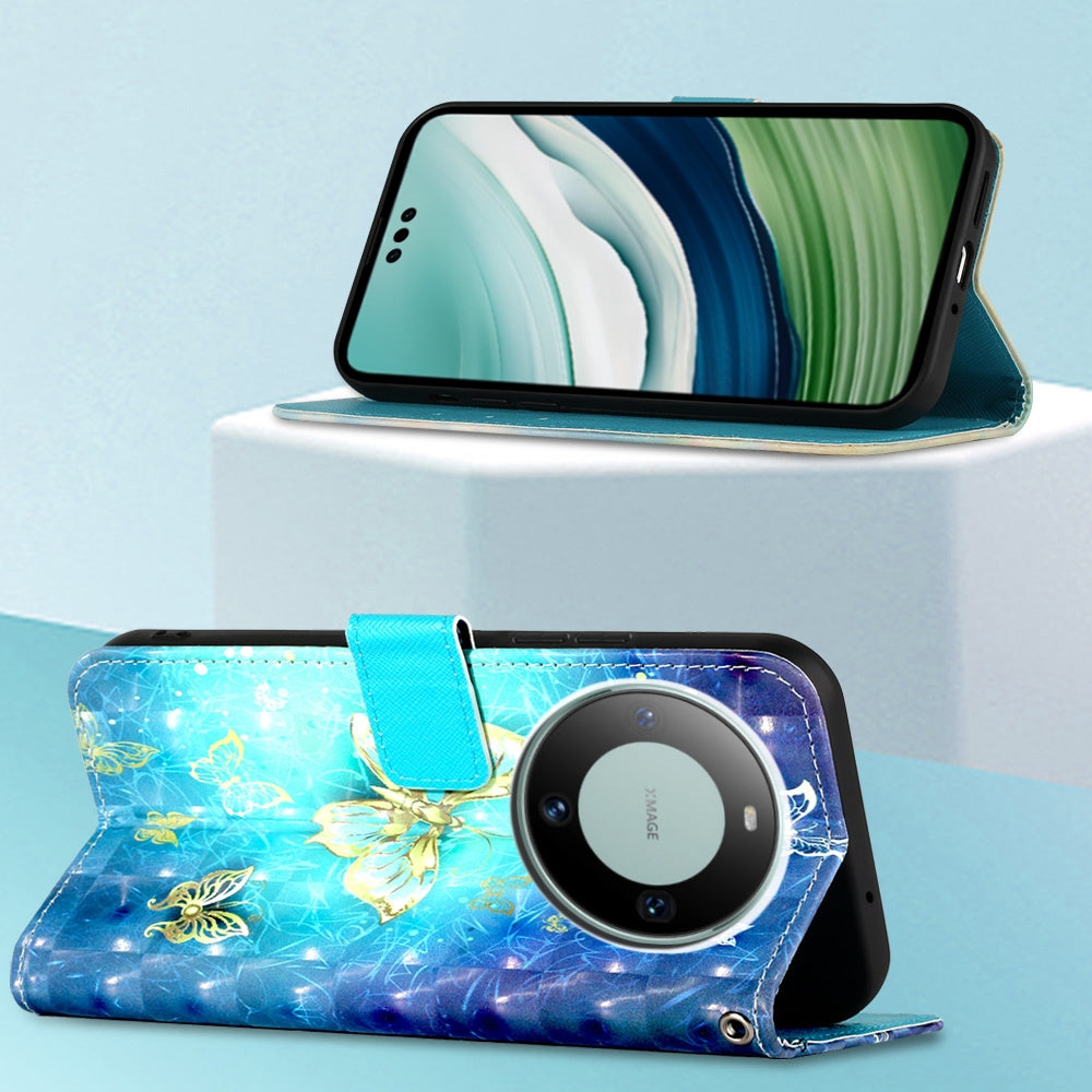 Huawei Mate 60 Pro Leather Flip Phone Case with 3D Painted Design, Card Holder, Wallet & Stand Function - Durable Protection & Easy Access
