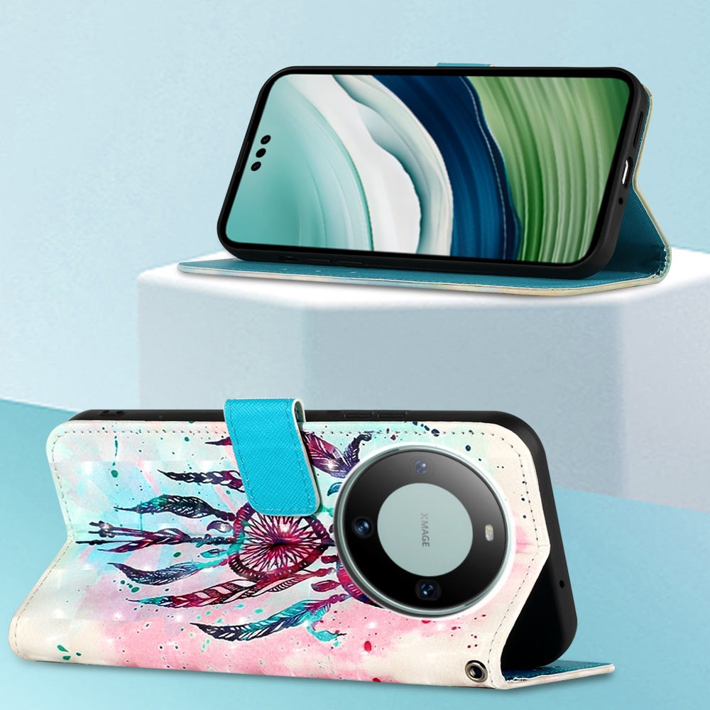 Huawei Mate 60 Pro Leather Flip Phone Case with 3D Painted Design, Card Holder, Wallet & Stand Function - Durable Protection & Easy Access