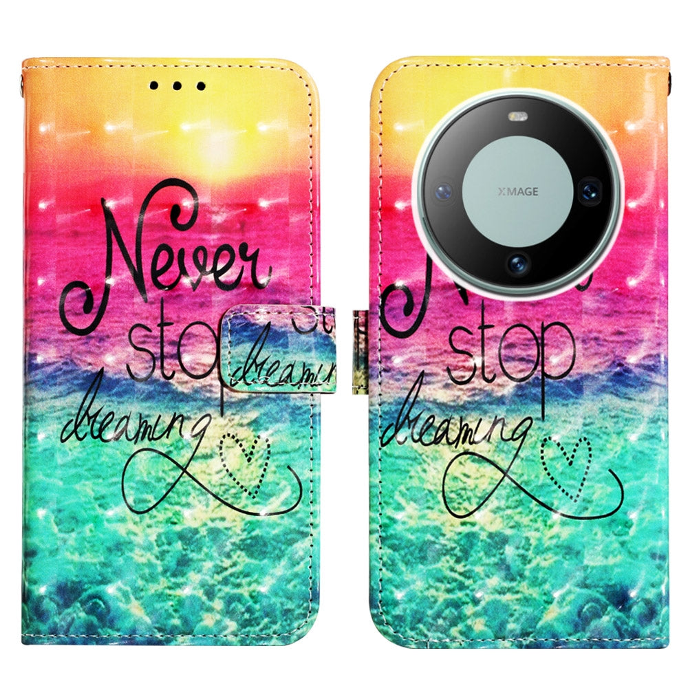 Huawei Mate 60 Pro Leather Flip Phone Case with 3D Painted Design, Card Holder, Wallet & Stand Function - Durable Protection & Easy Access