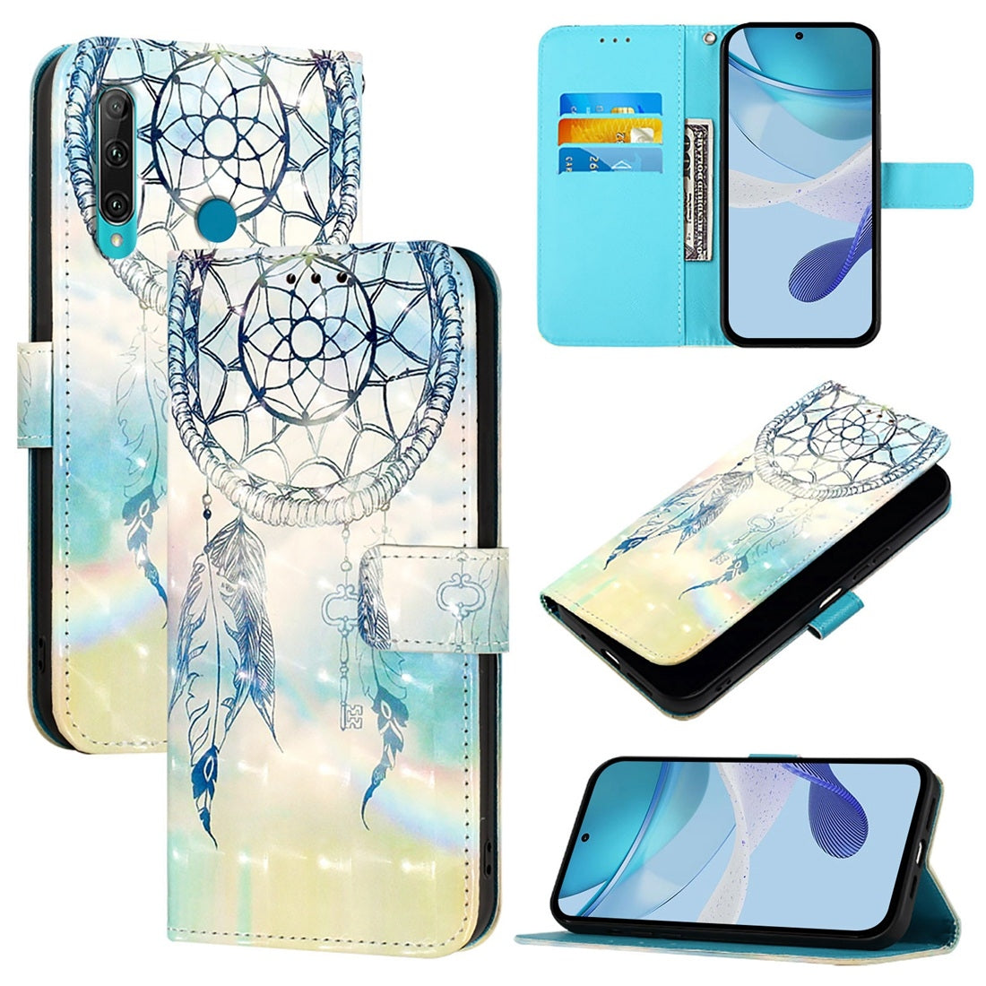 Huawei Enjoy 9s Leather Flip Phone Case with 3D Painted Design, Card Holder, Wallet & Stand Function - Durable Protection & Easy Access