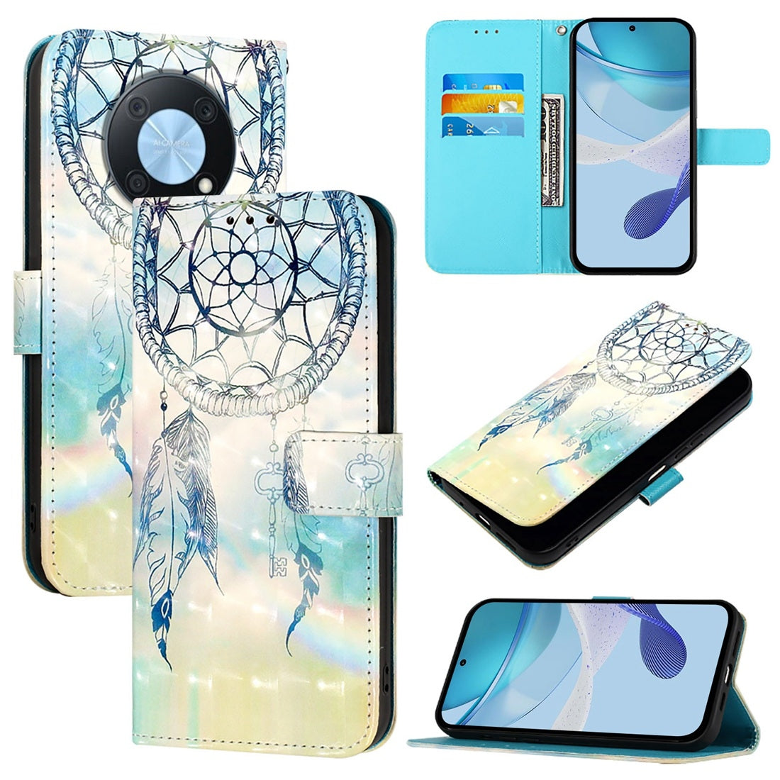 Huawei Enjoy 50 Pro 4G Leather Flip Phone Case with 3D Painted Design, Card Holder, Wallet & Stand Function - Durable Protection & Easy Access