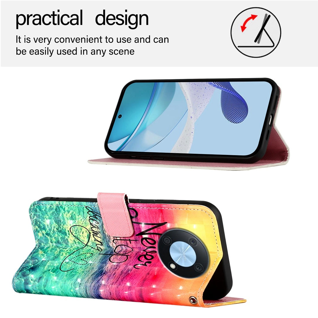 Huawei Enjoy 50 Pro 4G Leather Flip Phone Case with 3D Painted Design, Card Holder, Wallet & Stand Function - Durable Protection & Easy Access