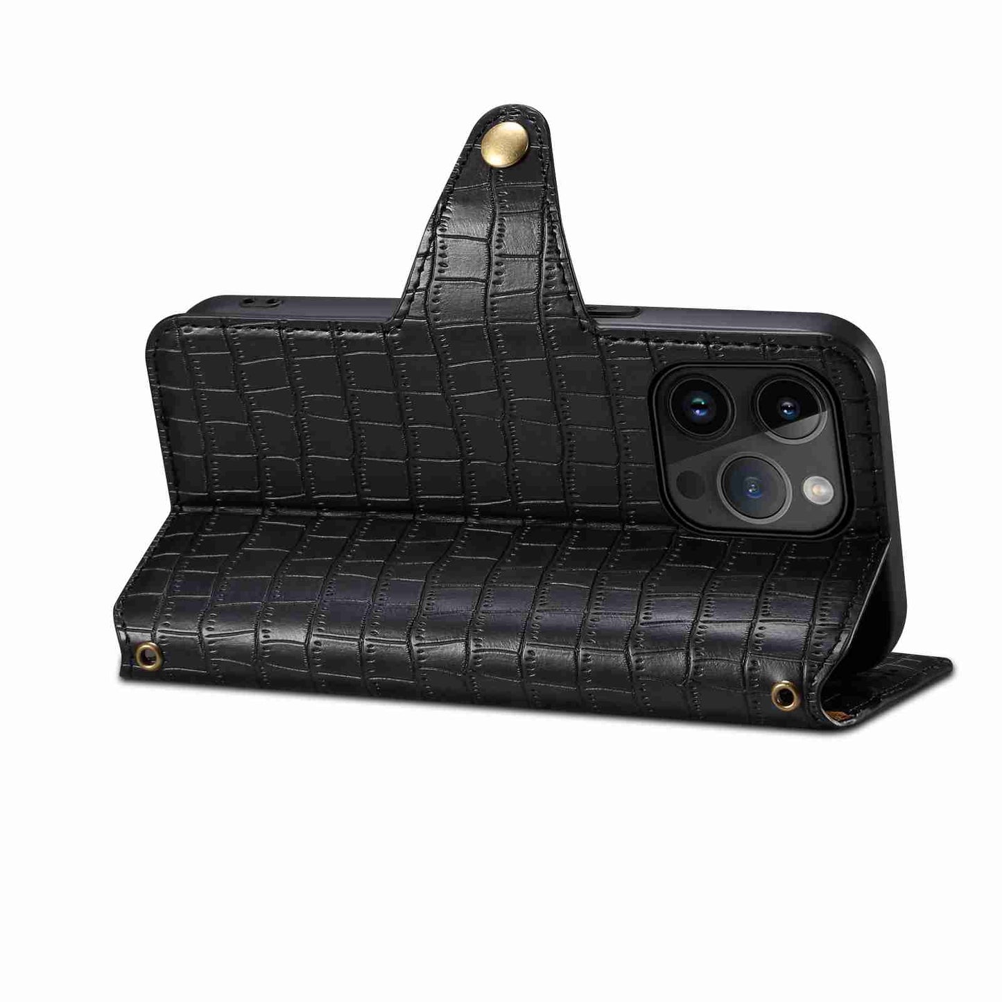 iPhone 11 Pro Denior Leather Case - Crocodile Texture with Oil Edge, Wallet & Kickstand Features