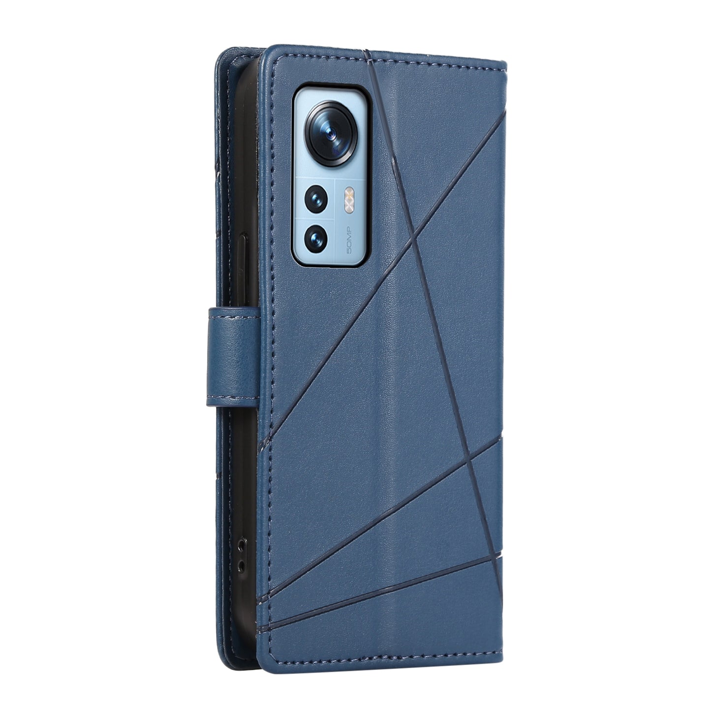 For Xiaomi 12 Genuine Leather Texture Embossed Line Phone Case with Card Wallet & Kickstand