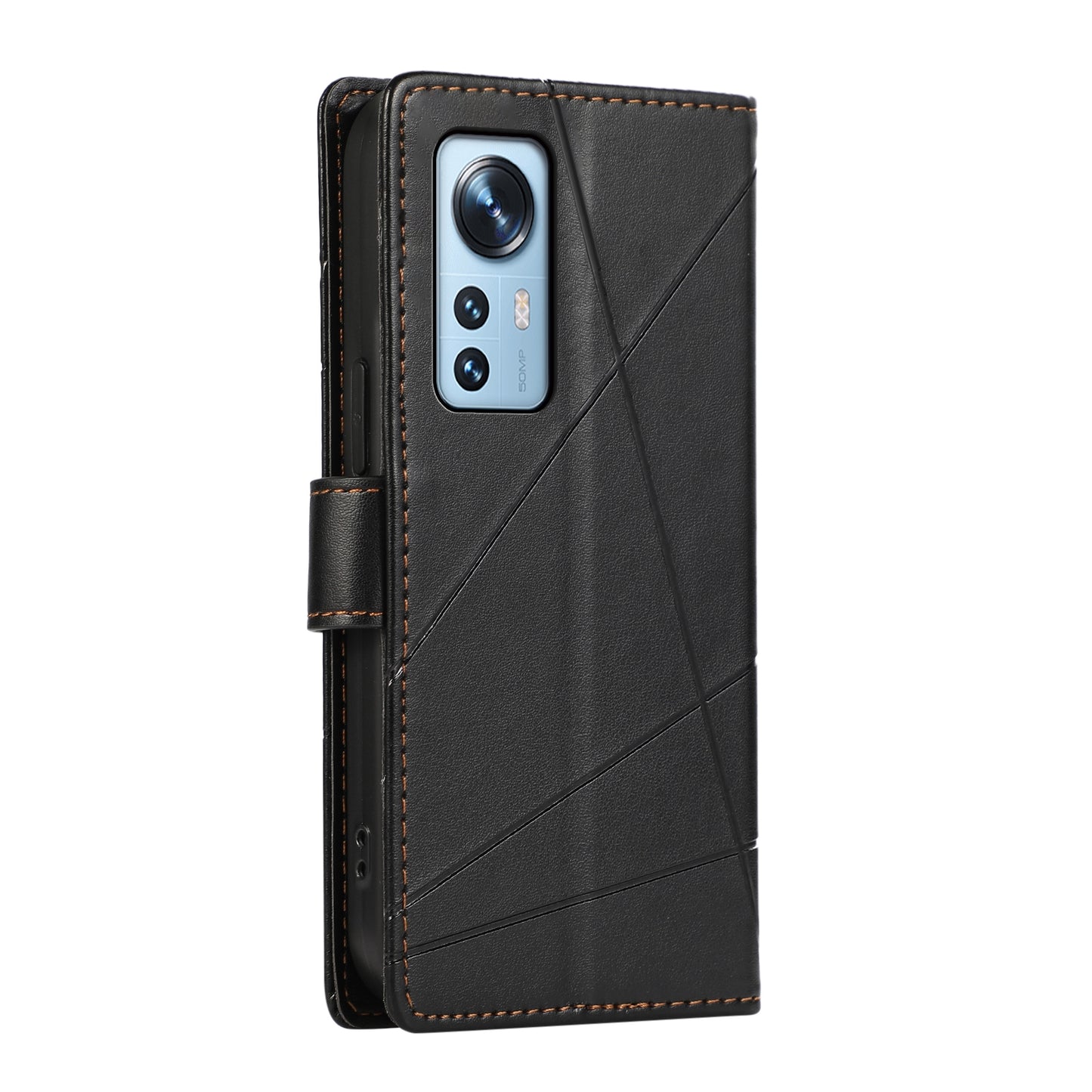 For Xiaomi 12 Genuine Leather Texture Embossed Line Phone Case with Card Wallet & Kickstand
