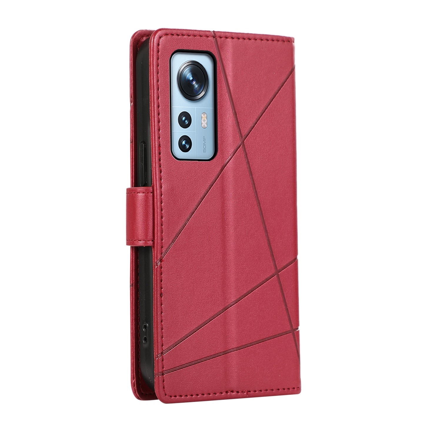 For Xiaomi 12 Genuine Leather Texture Embossed Line Phone Case with Card Wallet & Kickstand