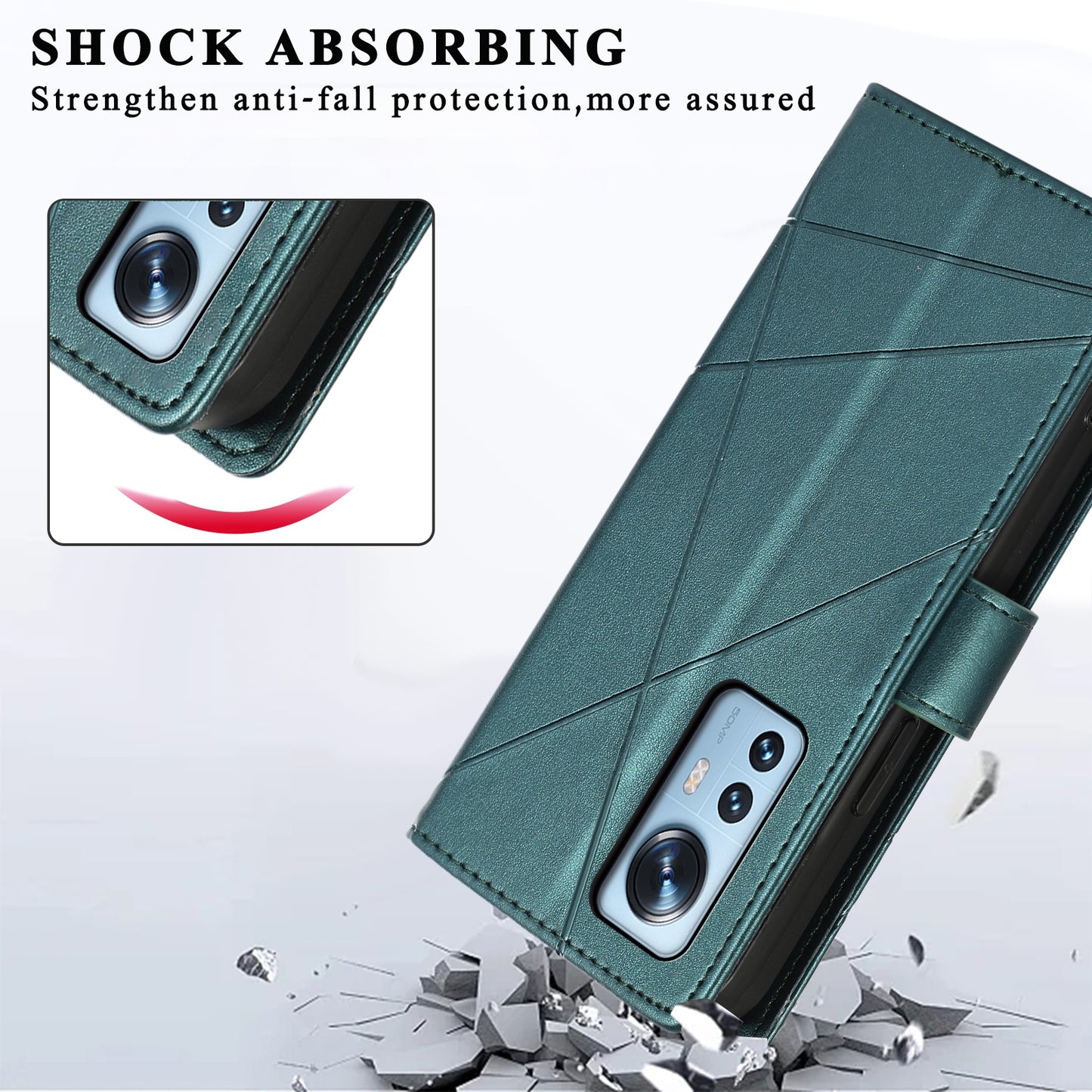 For Xiaomi 12 Genuine Leather Texture Embossed Line Phone Case with Card Wallet & Kickstand