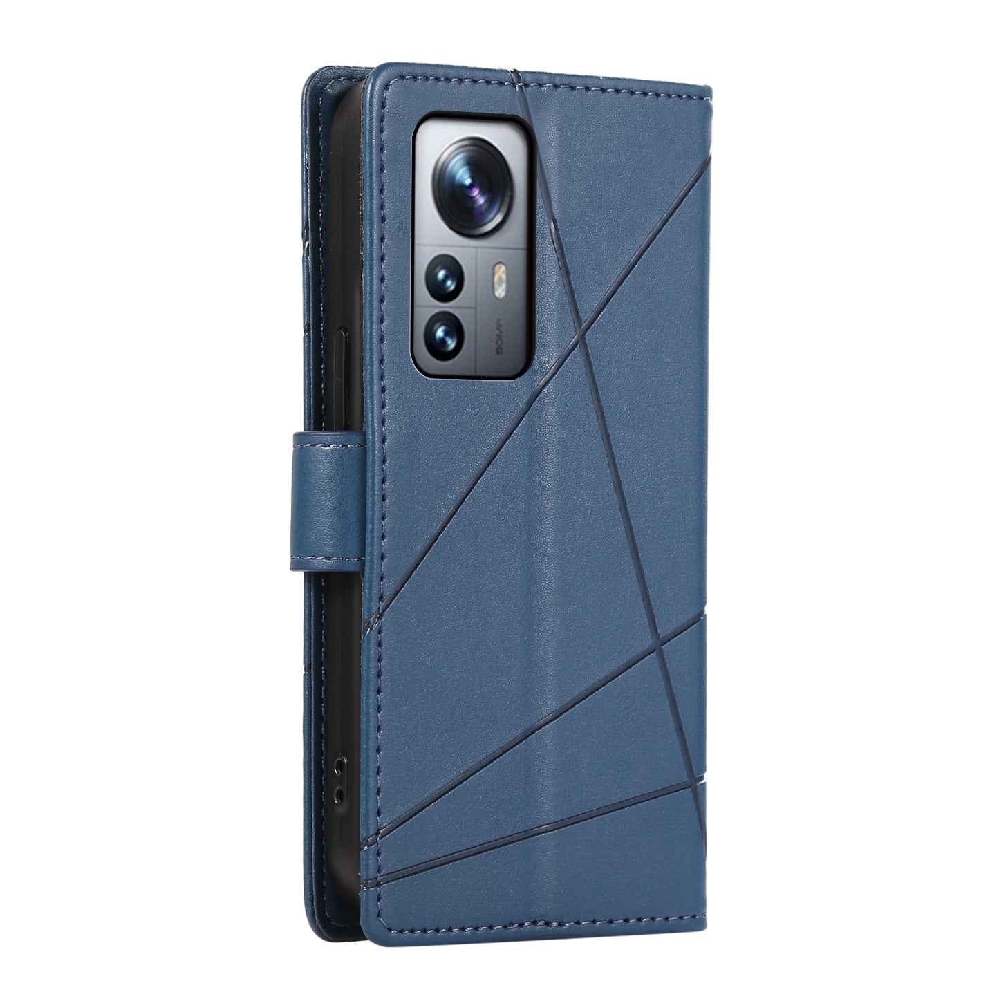 For Xiaomi 12 Pro Genuine Leather Texture Embossed Line Phone Case with Card Wallet & Kickstand