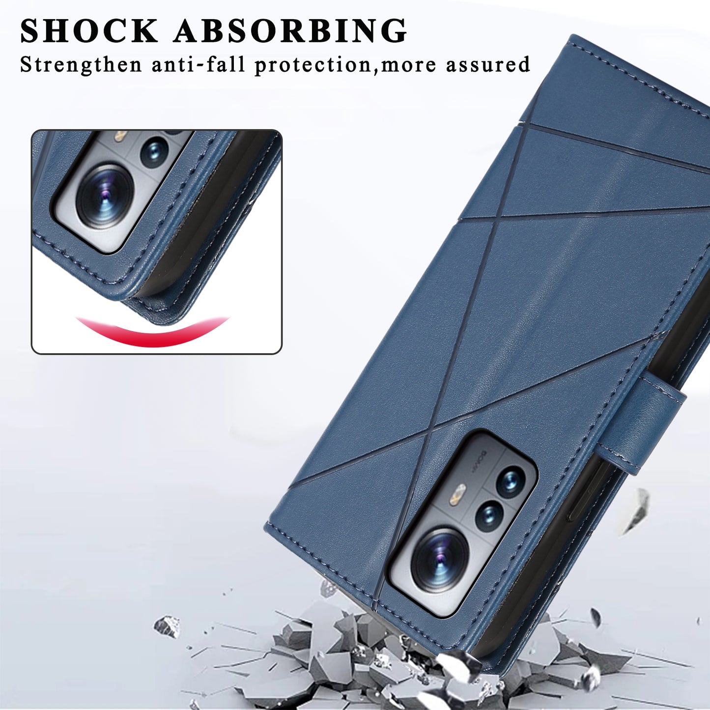 For Xiaomi 12 Pro Genuine Leather Texture Embossed Line Phone Case with Card Wallet & Kickstand