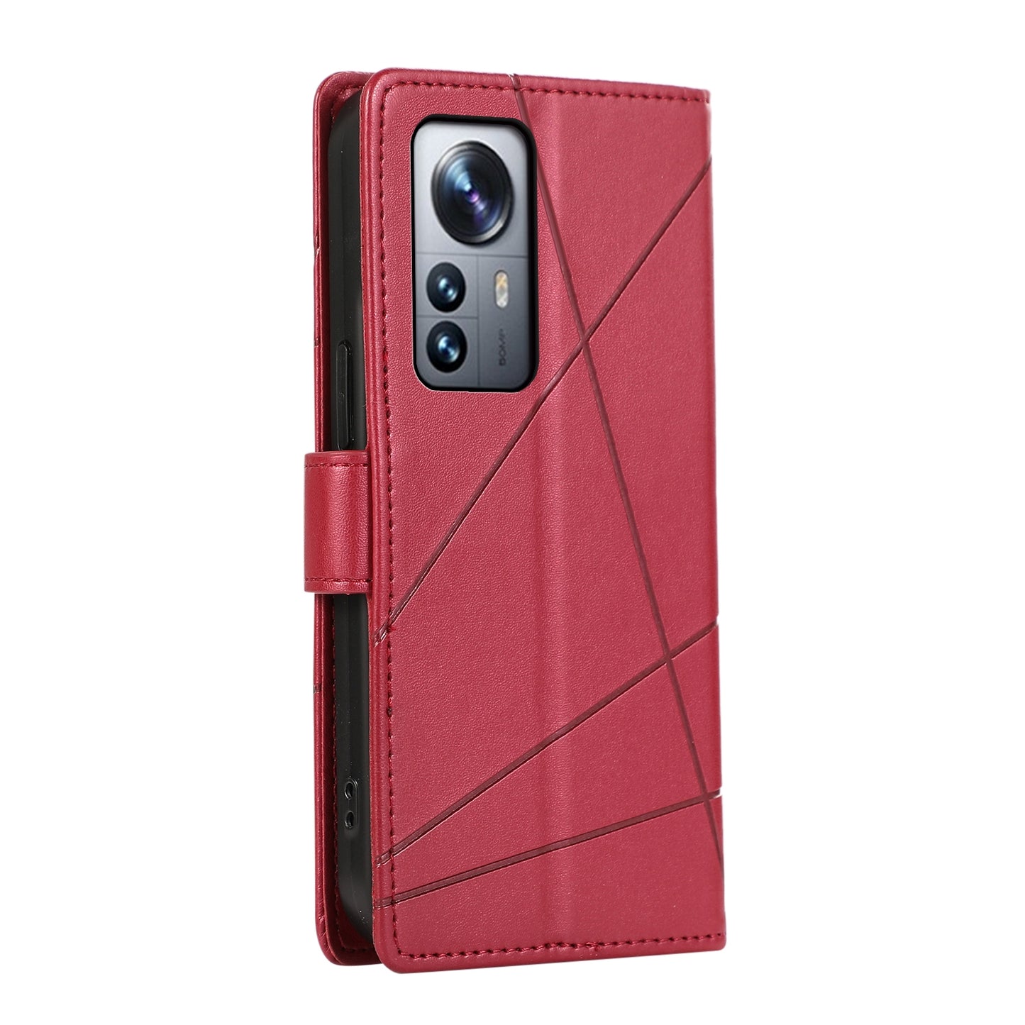 For Xiaomi 12 Pro Genuine Leather Texture Embossed Line Phone Case with Card Wallet & Kickstand