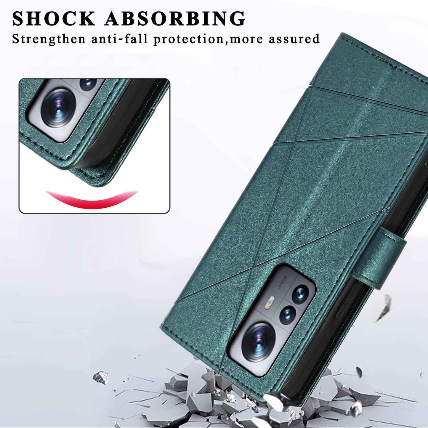 For Xiaomi 12 Pro Genuine Leather Texture Embossed Line Phone Case with Card Wallet & Kickstand