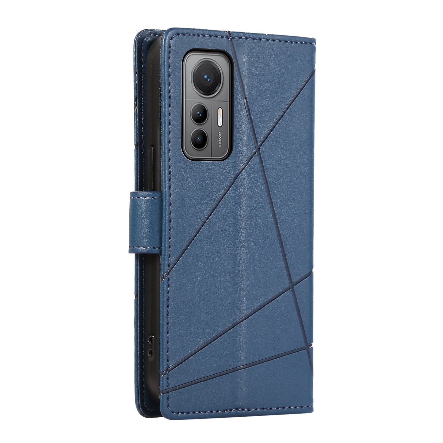 For Xiaomi 12 Lite Genuine Leather Texture Embossed Line Phone Case with Card Wallet & Kickstand