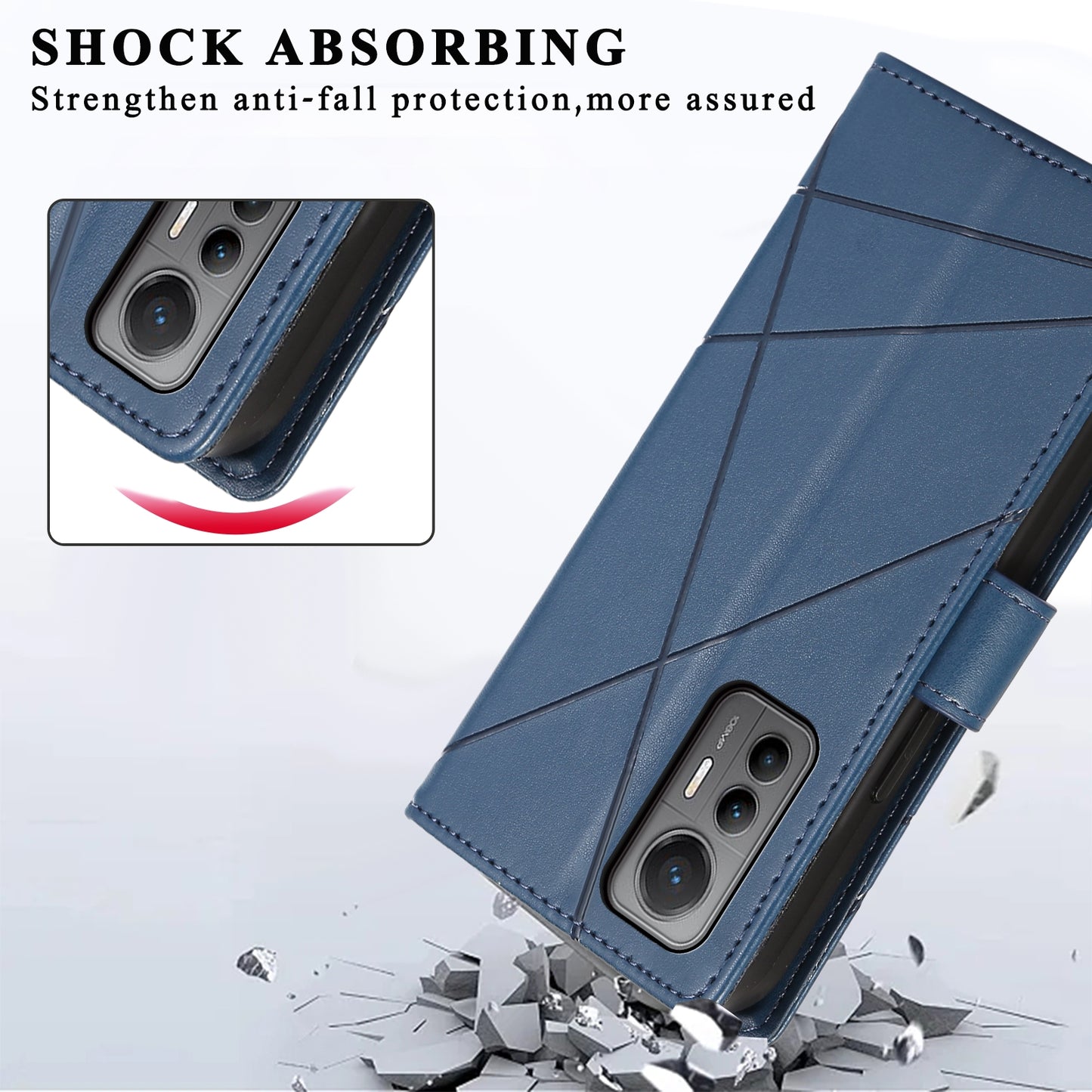 For Xiaomi 12 Lite Genuine Leather Texture Embossed Line Phone Case with Card Wallet & Kickstand