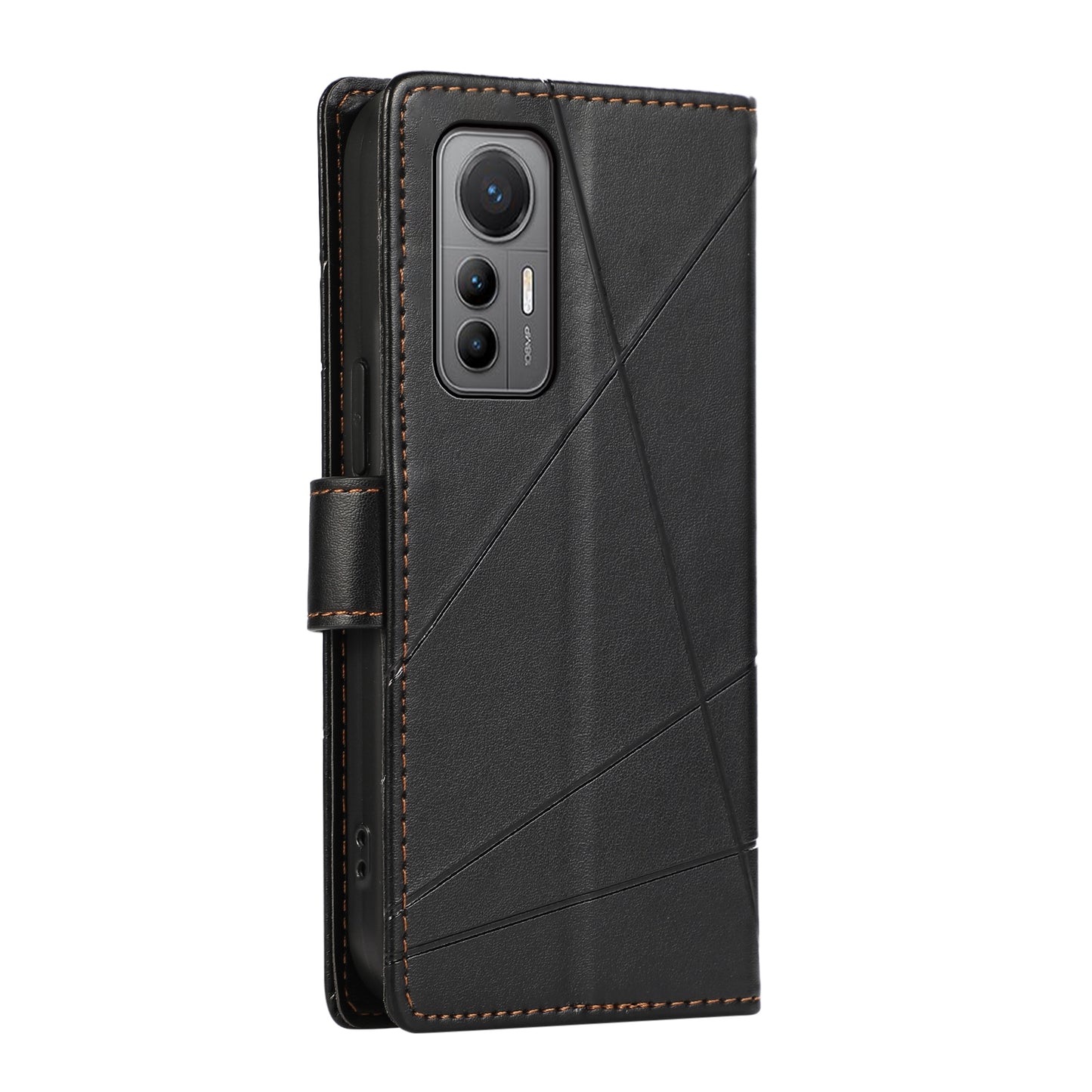 For Xiaomi 12 Lite Genuine Leather Texture Embossed Line Phone Case with Card Wallet & Kickstand
