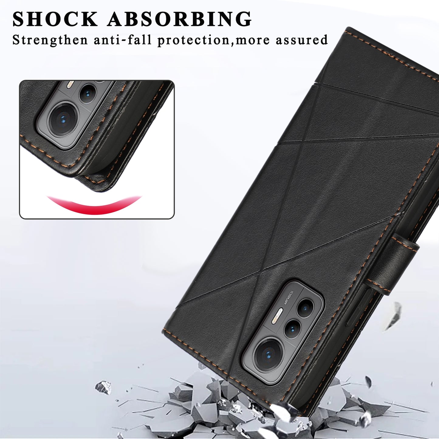 For Xiaomi 12 Lite Genuine Leather Texture Embossed Line Phone Case with Card Wallet & Kickstand