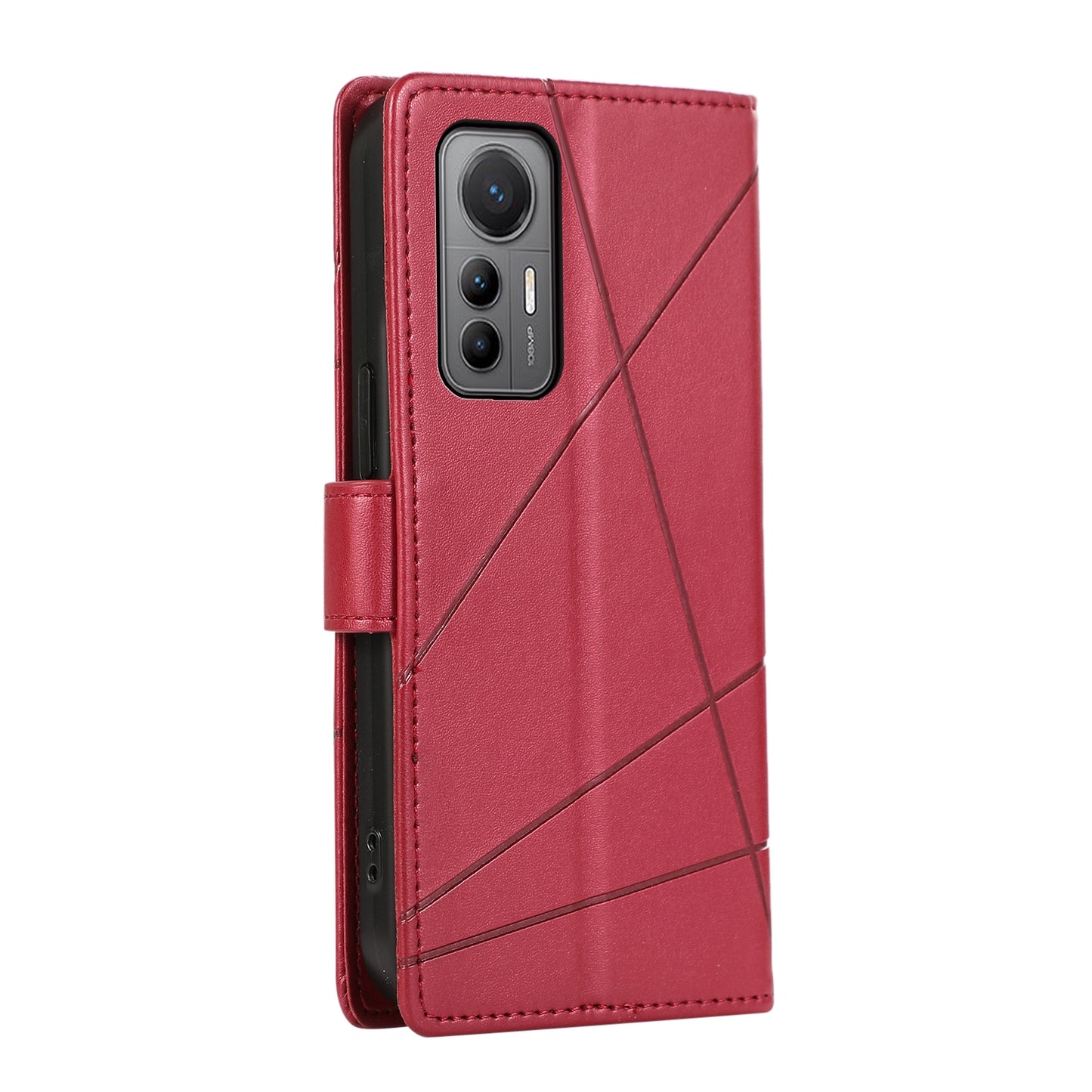 For Xiaomi 12 Lite Genuine Leather Texture Embossed Line Phone Case with Card Wallet & Kickstand