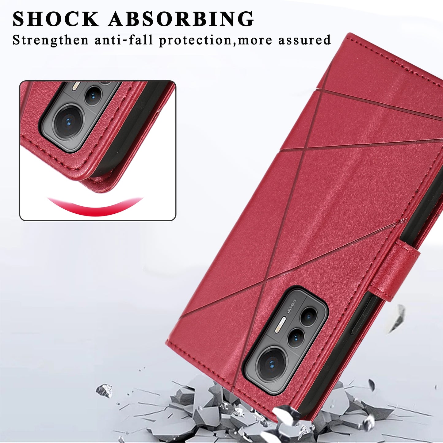 For Xiaomi 12 Lite Genuine Leather Texture Embossed Line Phone Case with Card Wallet & Kickstand