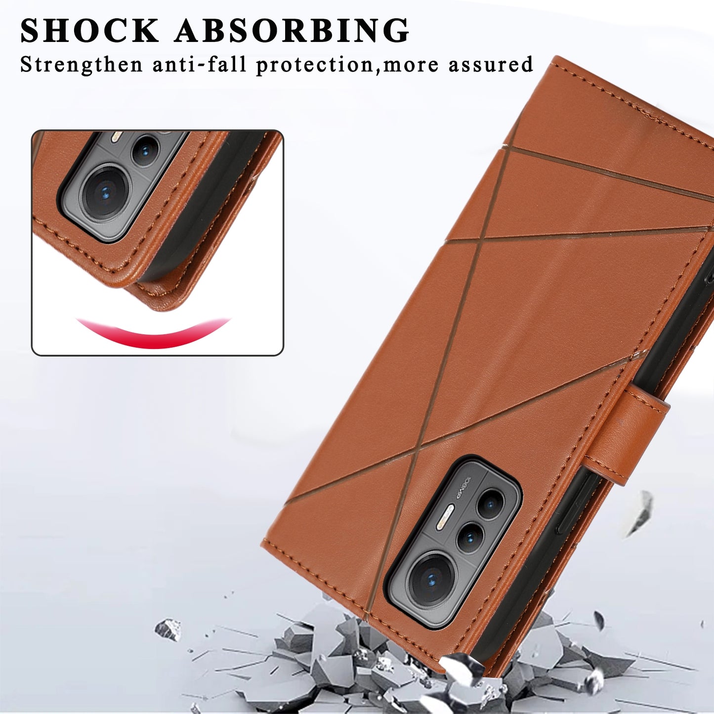 For Xiaomi 12 Lite Genuine Leather Texture Embossed Line Phone Case with Card Wallet & Kickstand