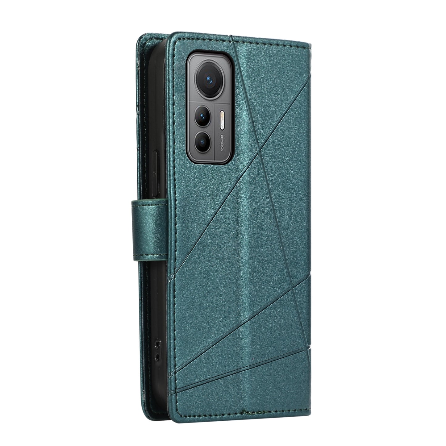 For Xiaomi 12 Lite Genuine Leather Texture Embossed Line Phone Case with Card Wallet & Kickstand