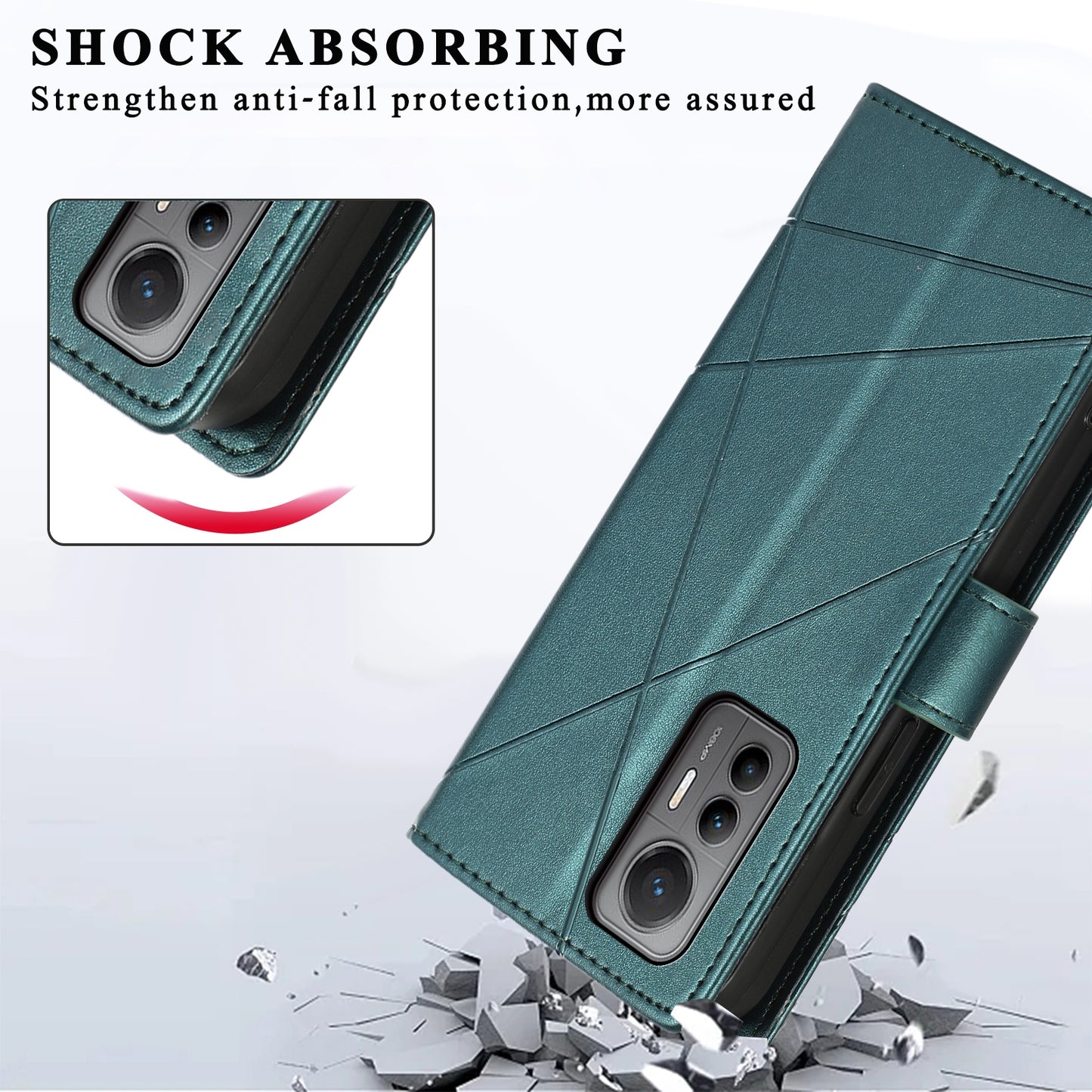 For Xiaomi 12 Lite Genuine Leather Texture Embossed Line Phone Case with Card Wallet & Kickstand