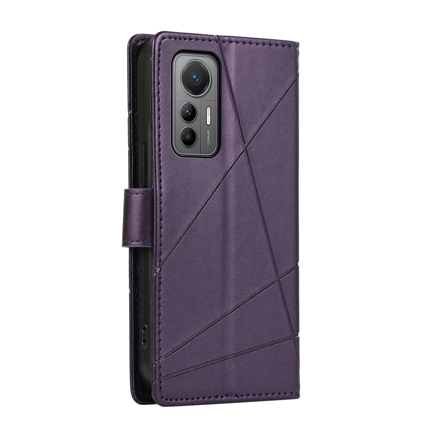 For Xiaomi 12 Lite Genuine Leather Texture Embossed Line Phone Case with Card Wallet & Kickstand