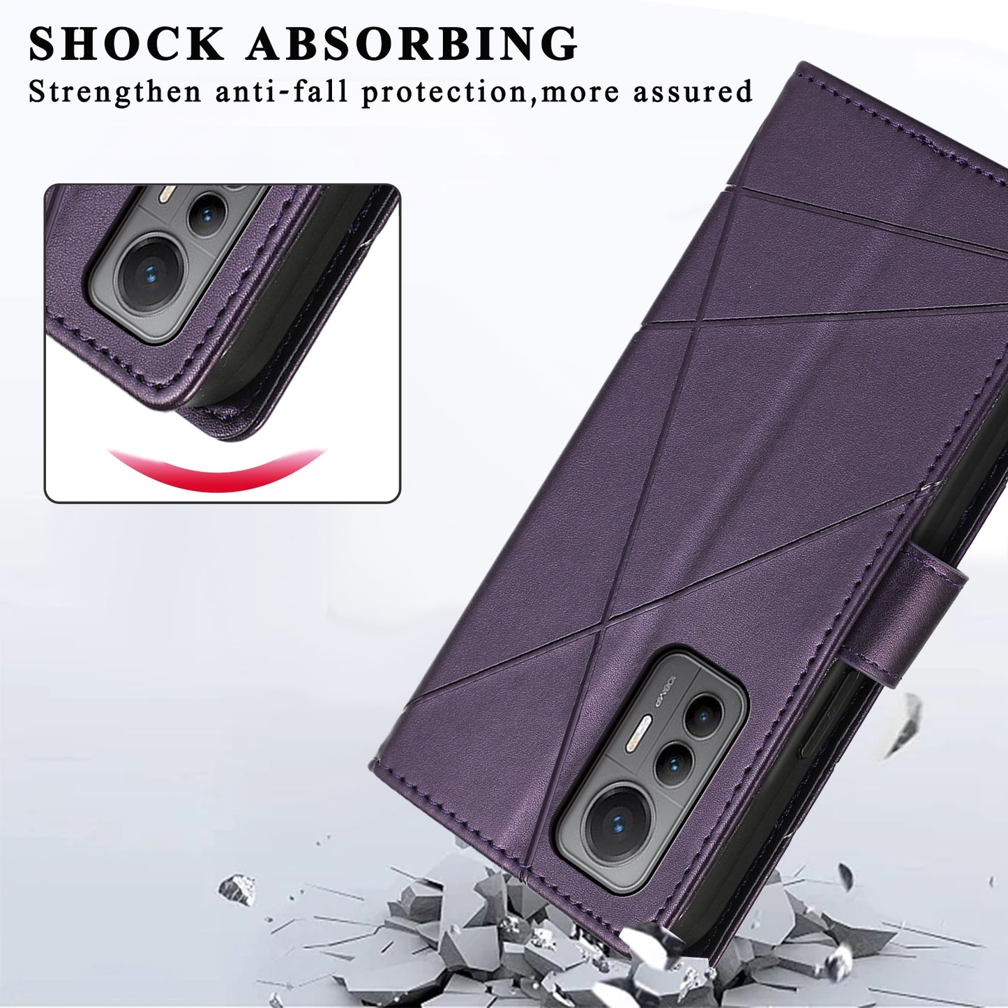 For Xiaomi 12 Lite Genuine Leather Texture Embossed Line Phone Case with Card Wallet & Kickstand