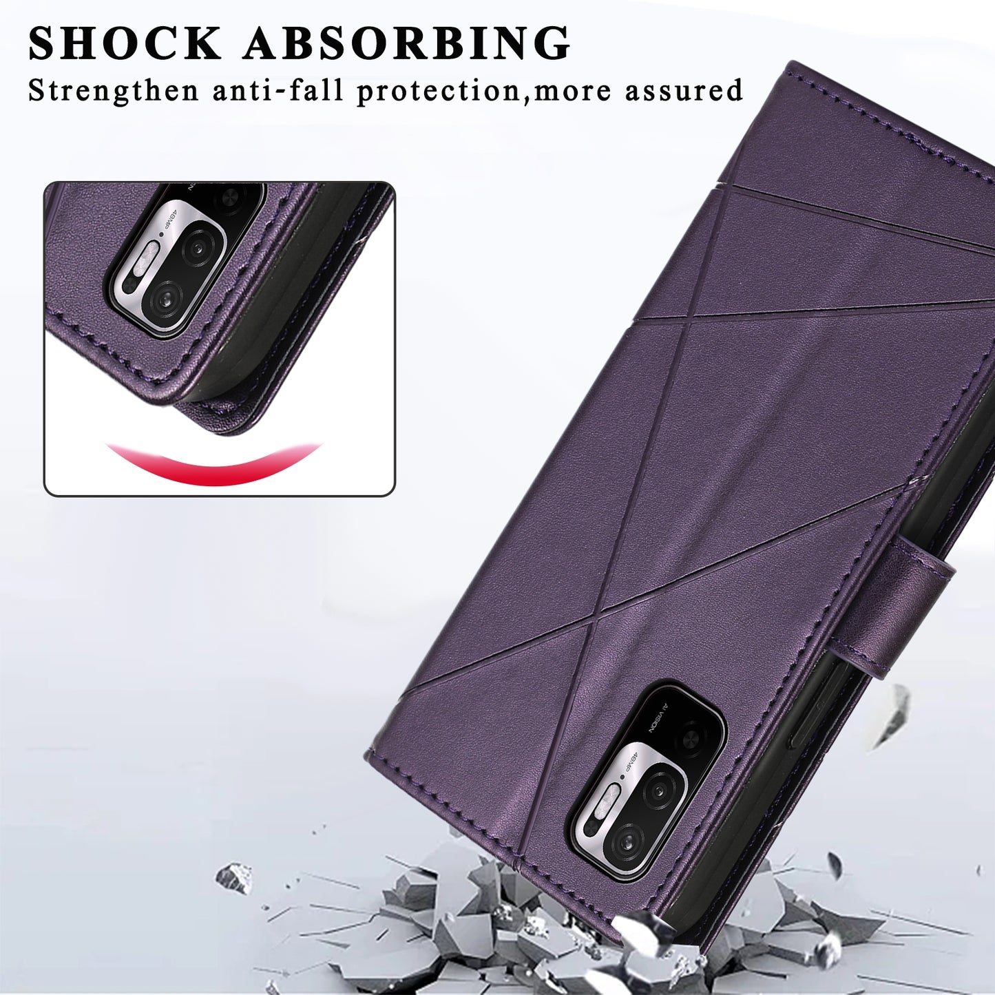 Xiaomi Redmi Note 10 5g Genuine Leather Texture Embossed Line Phone Case with Card Wallet & Kickstand