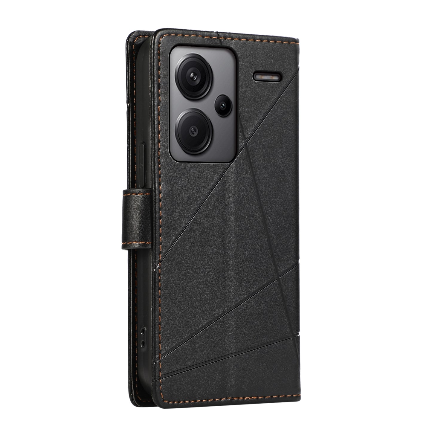 Xiaomi Redmi Note 13 Pro+ Genuine Leather Texture Embossed Line Phone Case with Card Wallet & Kickstand