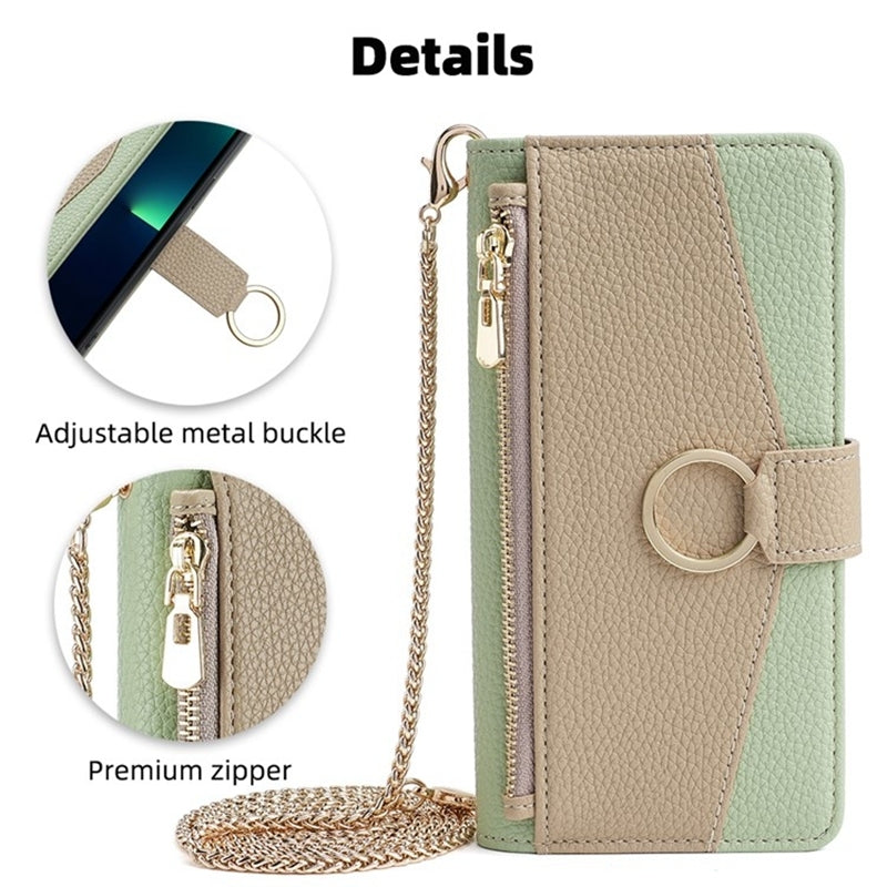 For vivo Y78 5G Crossbody Phone Case with Litchi Texture Leather, Adjustable Kickstand, Card Slots, Zipper Purse, Makeup Mirror, and TPU Protection