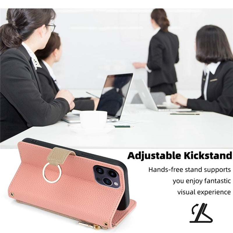 For vivo Y78 5G Crossbody Phone Case with Litchi Texture Leather, Adjustable Kickstand, Card Slots, Zipper Purse, Makeup Mirror, and TPU Protection