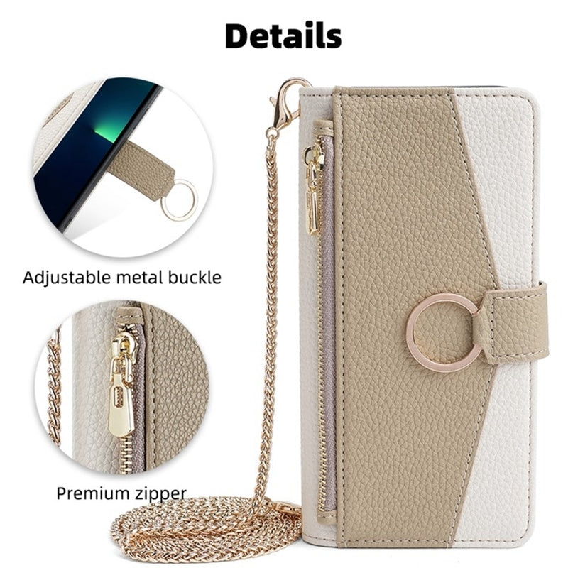 For vivo Y78 5G Crossbody Phone Case with Litchi Texture Leather, Adjustable Kickstand, Card Slots, Zipper Purse, Makeup Mirror, and TPU Protection