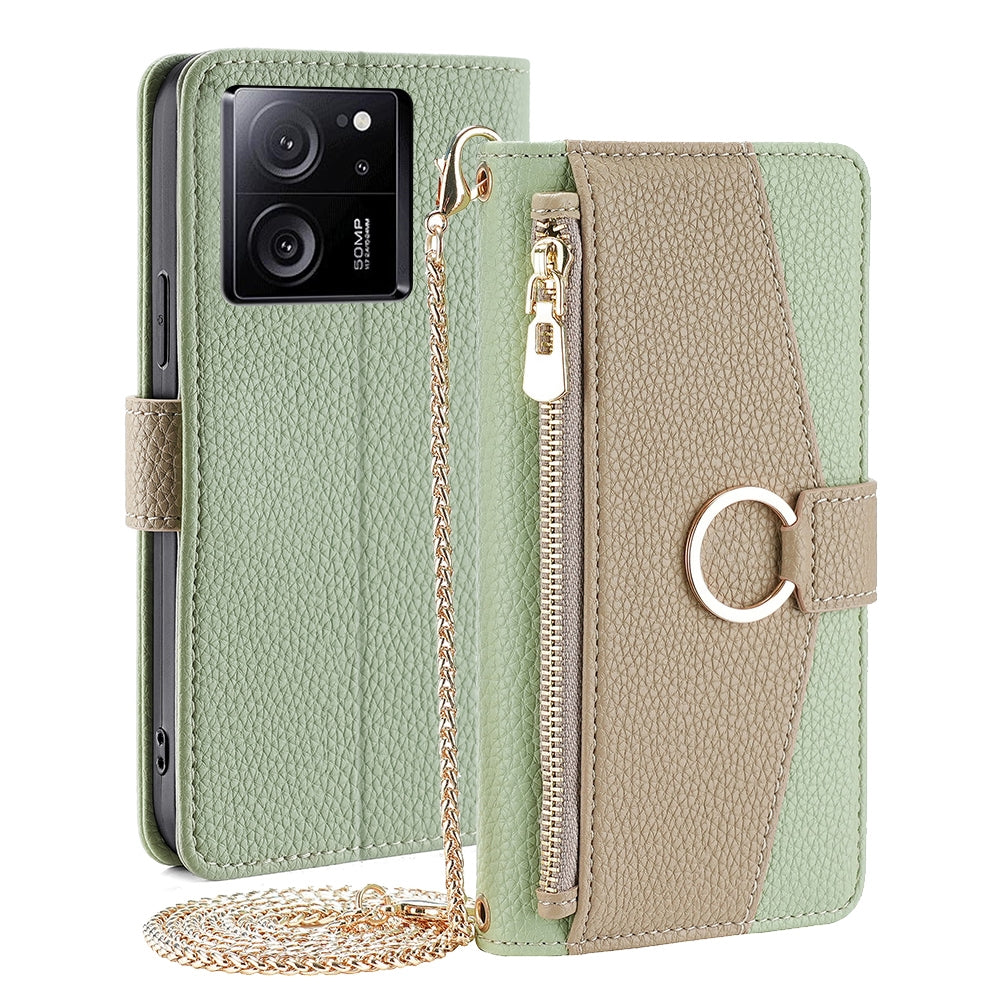 Xiaomi Redmi K60 Ultra Crossbody Phone Case with Litchi Texture Leather, Adjustable Kickstand, Card Slots, Zipper Purse, Makeup Mirror, and TPU Protection