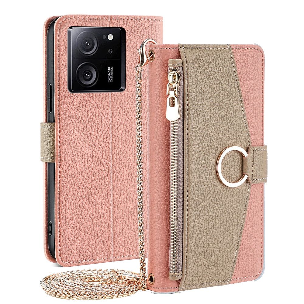 Xiaomi Redmi K60 Ultra Crossbody Phone Case with Litchi Texture Leather, Adjustable Kickstand, Card Slots, Zipper Purse, Makeup Mirror, and TPU Protection