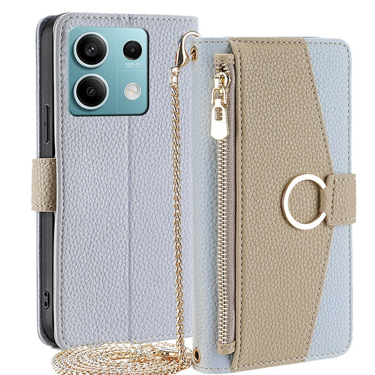 Xiaomi Redmi Note 13 4G Crossbody Phone Case with Litchi Texture Leather, Adjustable Kickstand, Card Slots, Zipper Purse, Makeup Mirror, and TPU Protection
