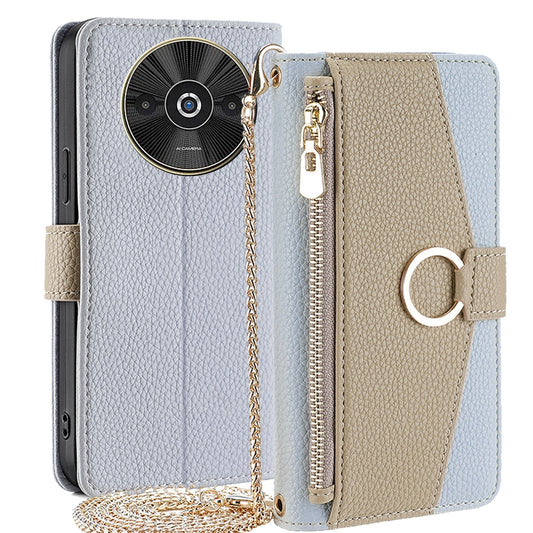 Xiaomi Redmi A3 4G Crossbody Phone Case with Litchi Texture Leather, Adjustable Kickstand, Card Slots, Zipper Purse, Makeup Mirror, and TPU Protection