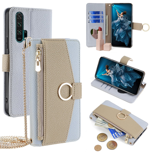 Honor 20 Pro Crossbody Phone Case with Litchi Texture Leather, Adjustable Kickstand, Card Slots, Zipper Purse, Makeup Mirror, and TPU Protection